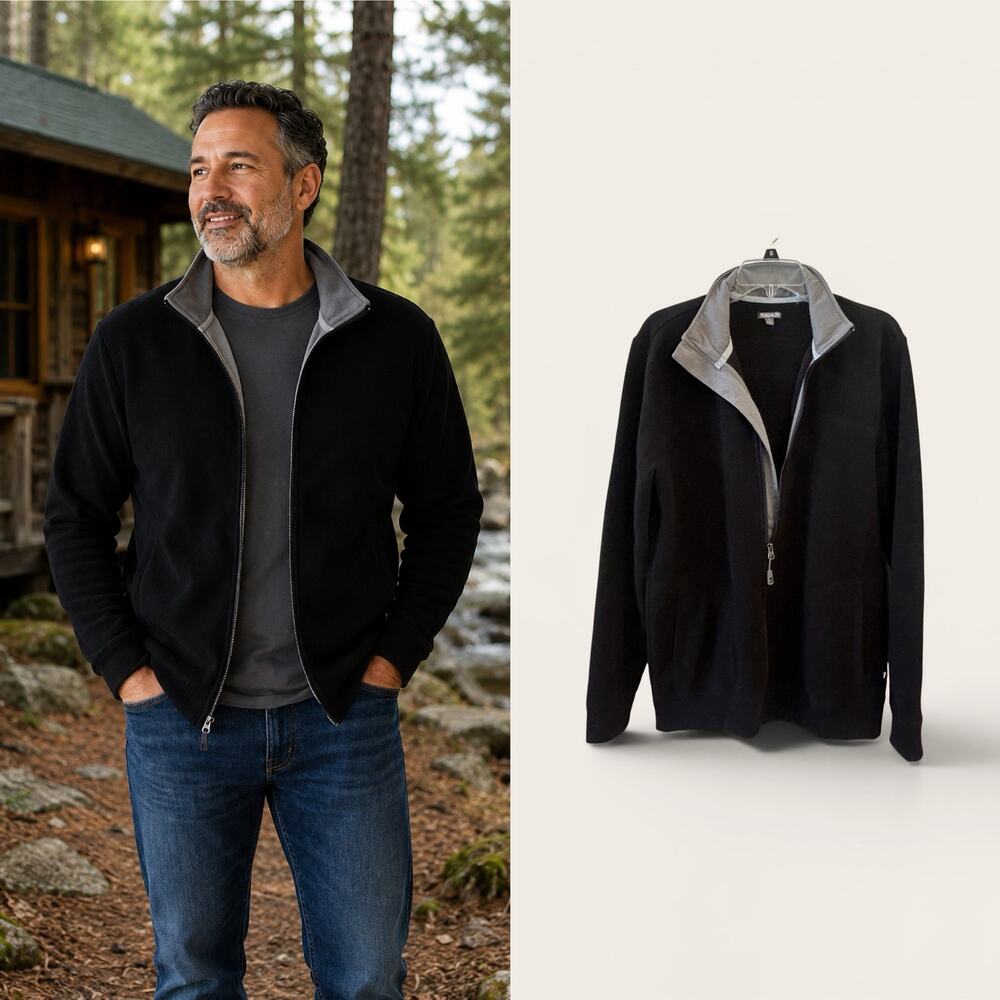 Toad&Co Men’s Large Full Zip Sweater Fleece Jacket Black Gray Heavyweight Casual